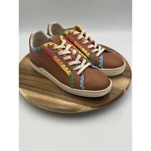 Coach Shoes Womens Size 7.5 Rainbow Embroidered Leather Lowline Sneakers CK076